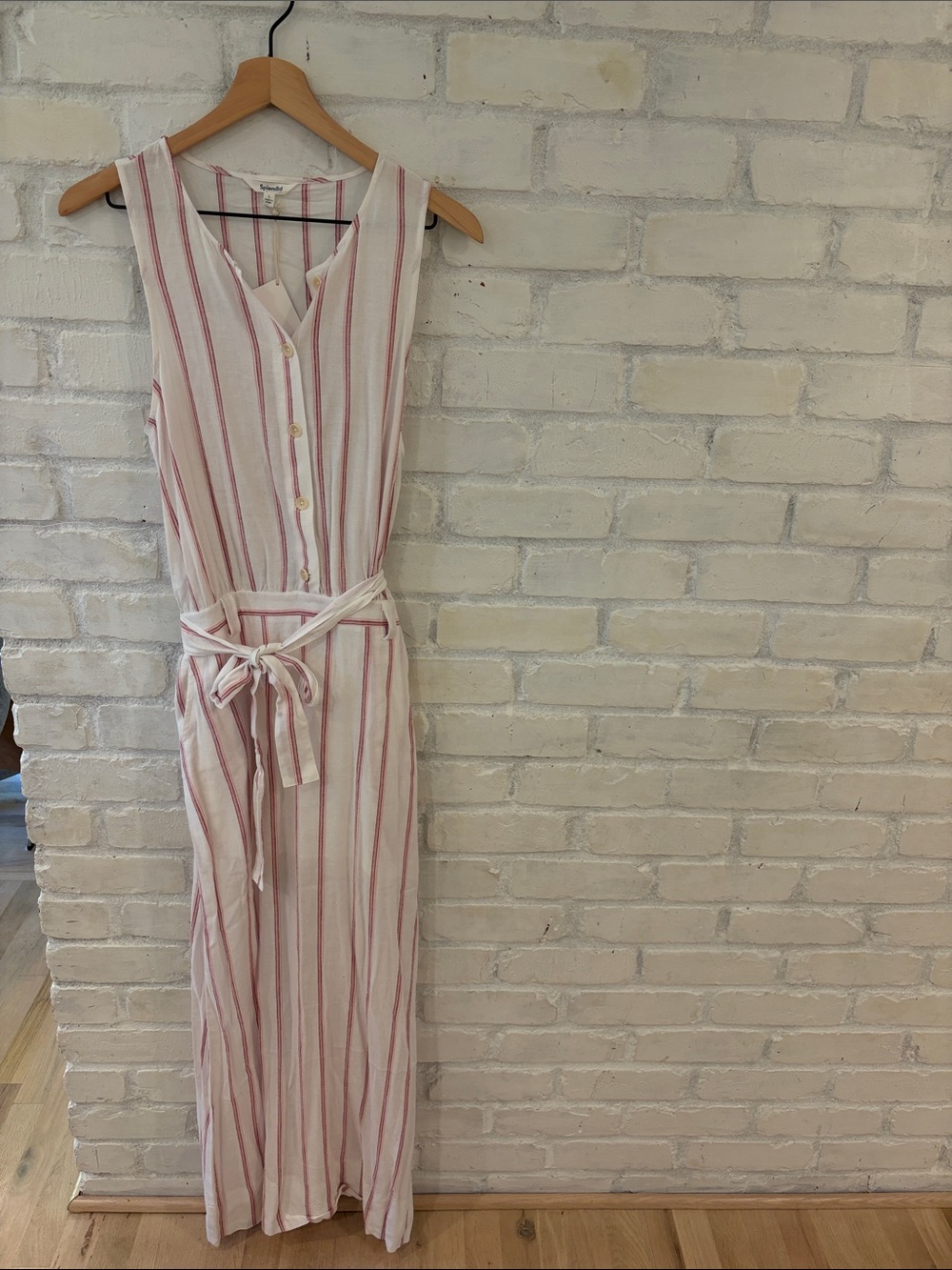 Splendid Pink & White Striped Sleeveless Button Picnic Dress (B5)